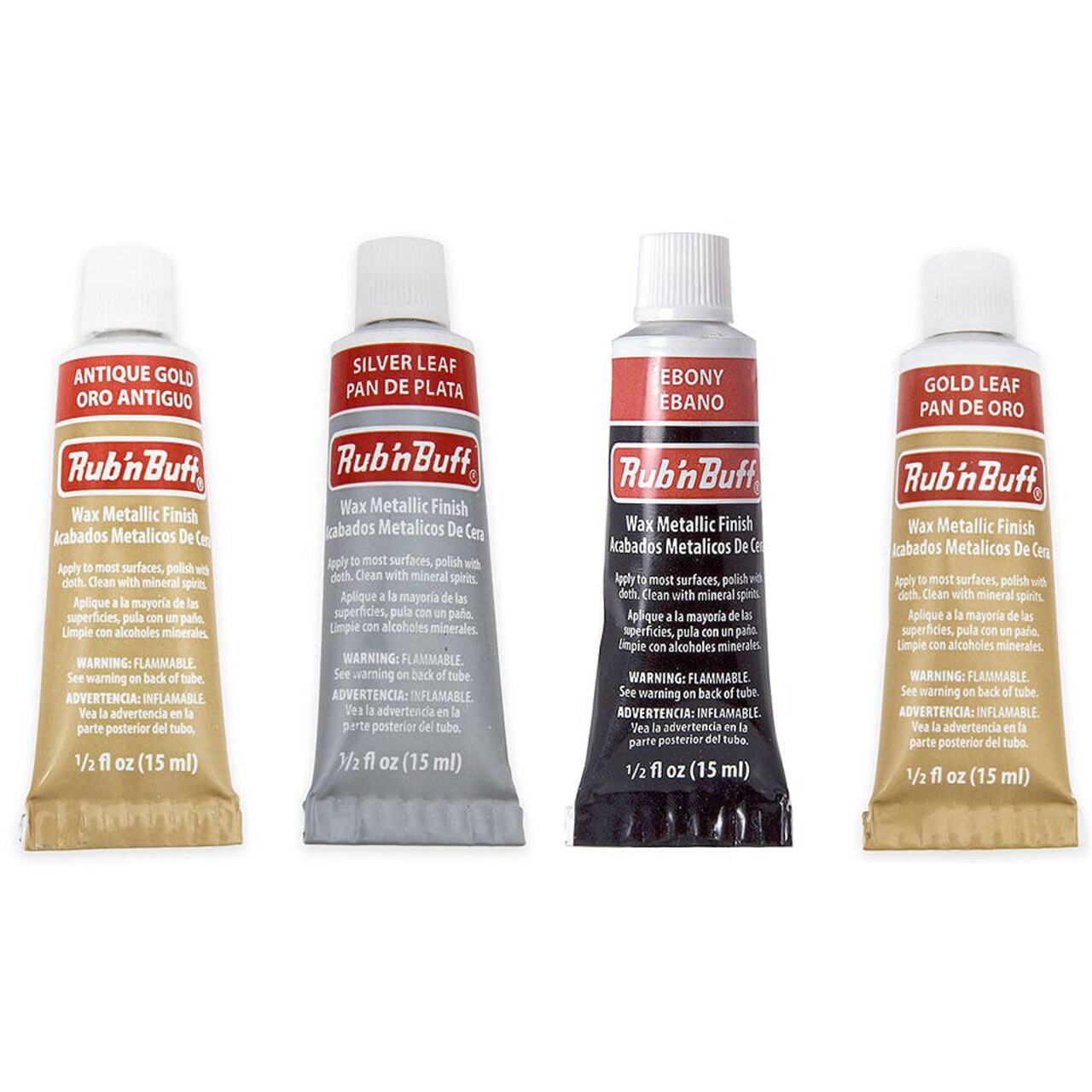 Amaco Rub 'N Buff Wax Metallic Finish, 4 Color Assortment (Silver Leaf, Antique Gold, Gold Leaf, Ebony)